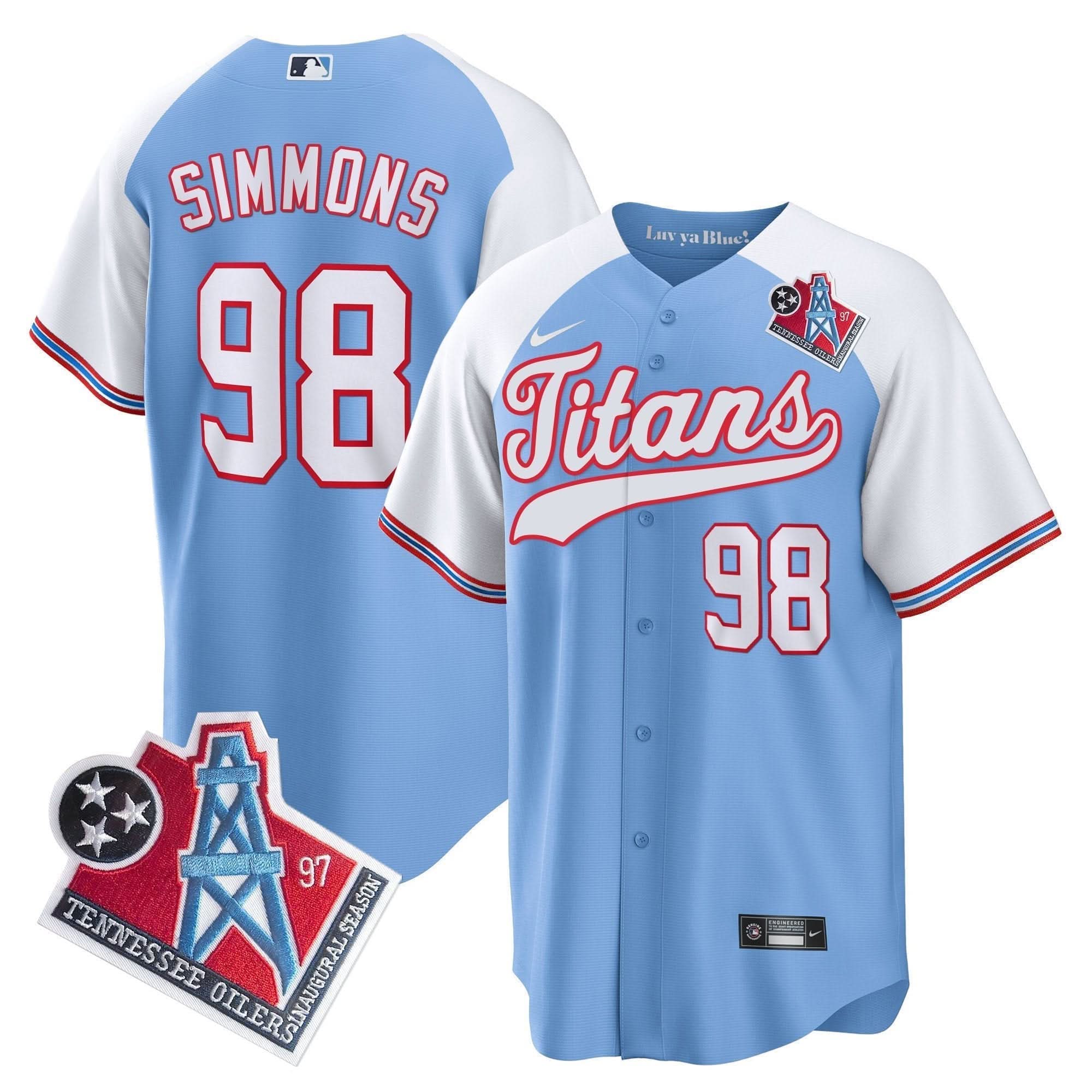 Tennessee Titans Jeffery Simmons 1997 Throwback Limited Cool Baseball Jersey - All Stitched - Alternate
