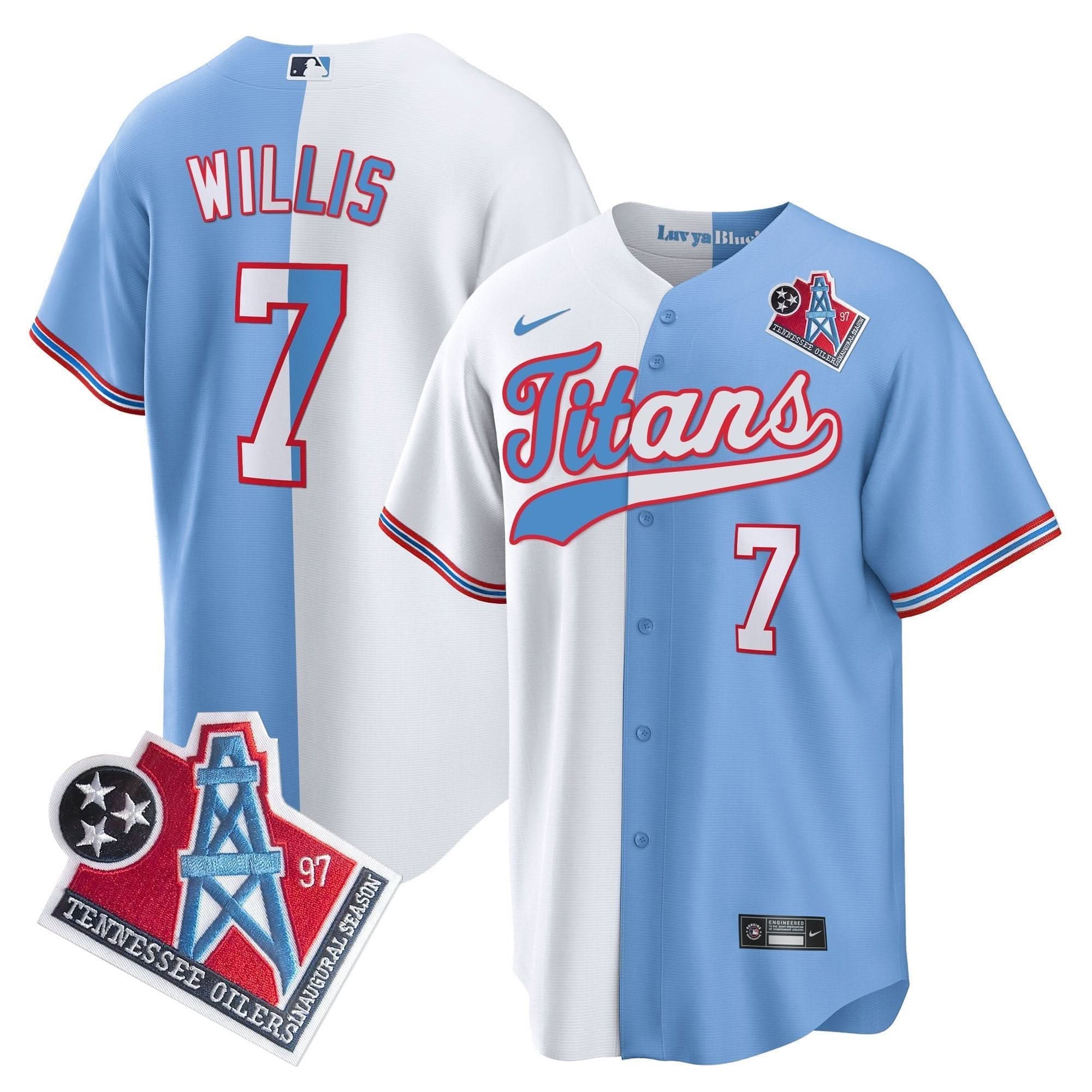 Tennessee Titans Malik Willis 1997 Throwback Limited Cool Baseball Jersey - All Stitched - Split