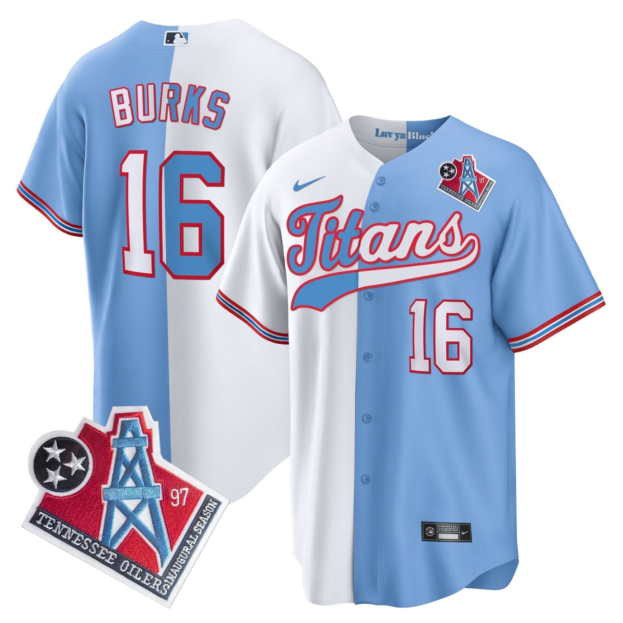 Tennessee Titans Treylon Burks 1997 Throwback Limited Cool Baseball Jersey - All Stitched - Split