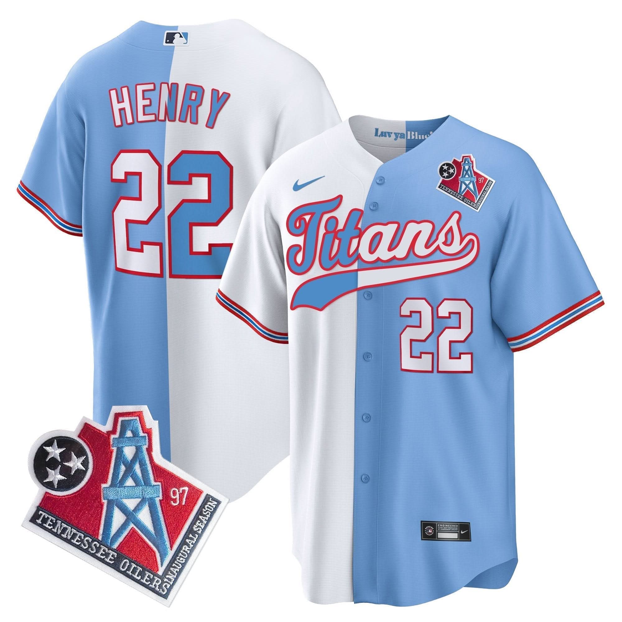 Tennessee Titans Derrick Henry 1997 Throwback Limited Cool Baseball Jersey - All Stitched - Split