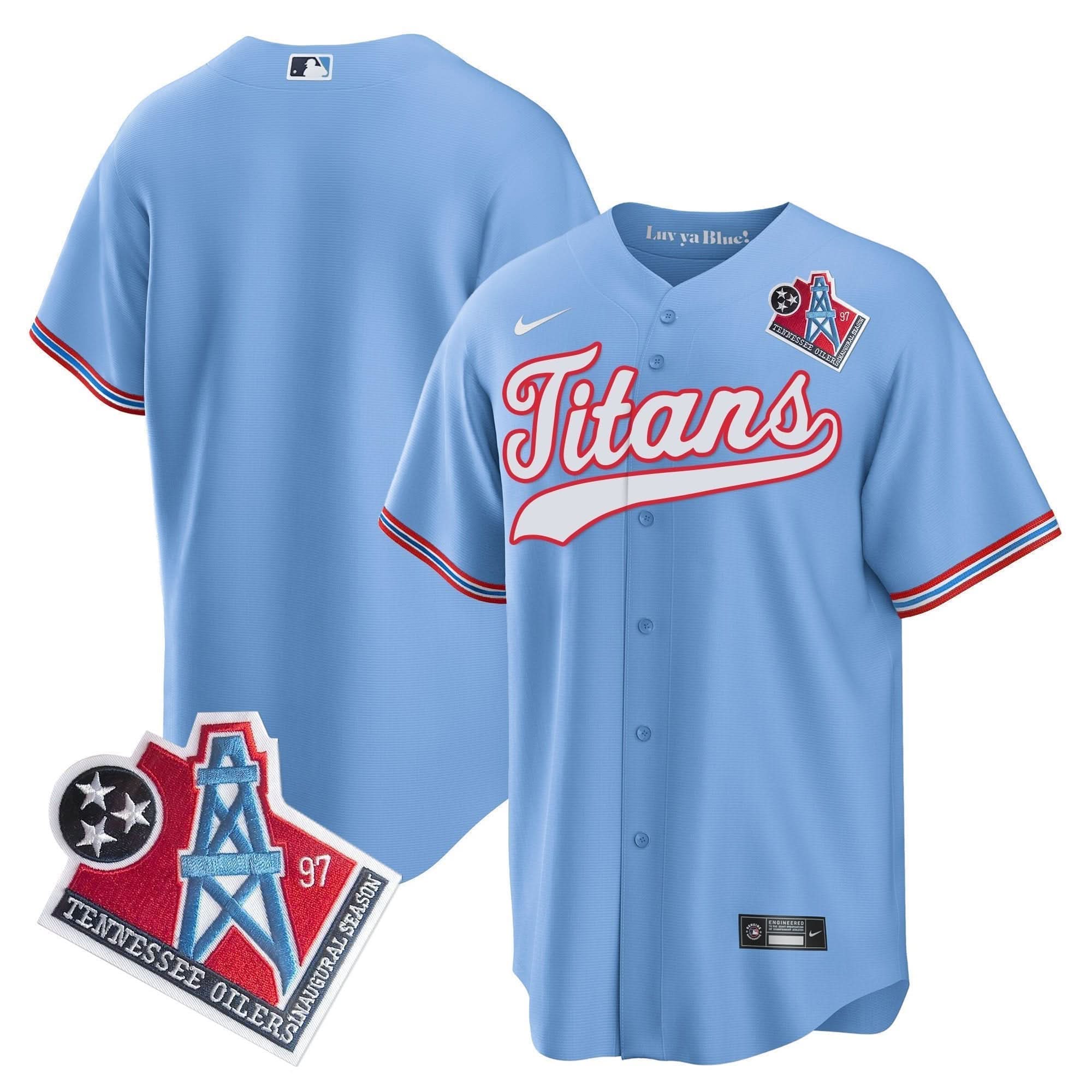 Tennessee Titans Team 1997 Throwback Limited Cool Baseball Jersey - All Stitched - Light Blue