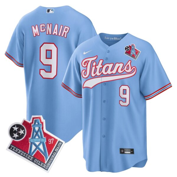 Tennessee Titans Steve Mcnair 1997 Throwback Limited Cool Baseball Jersey - All Stitched - Light Blue