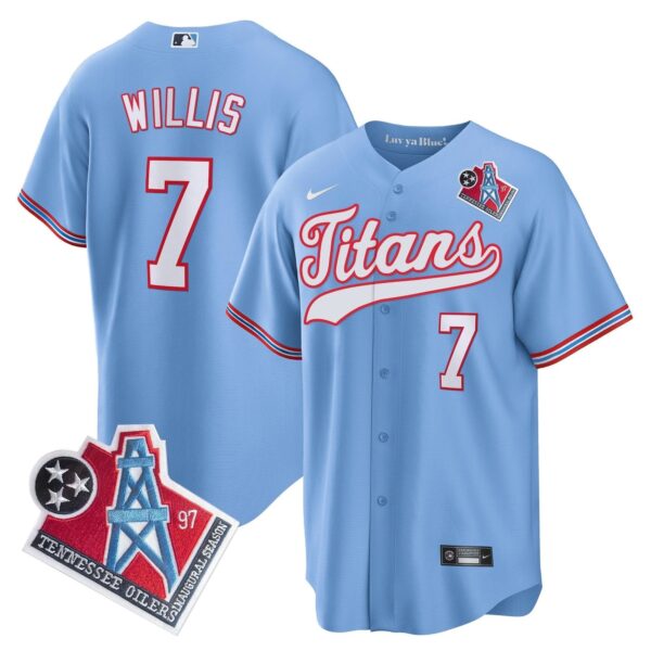 Tennessee Titans Malik Willis 1997 Throwback Limited Cool Baseball Jersey - All Stitched - Light Blue