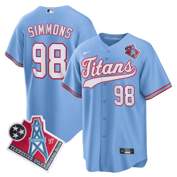 Tennessee Titans Jeffery Simmons 1997 Throwback Limited Cool Baseball Jersey - All Stitched - Light Blue