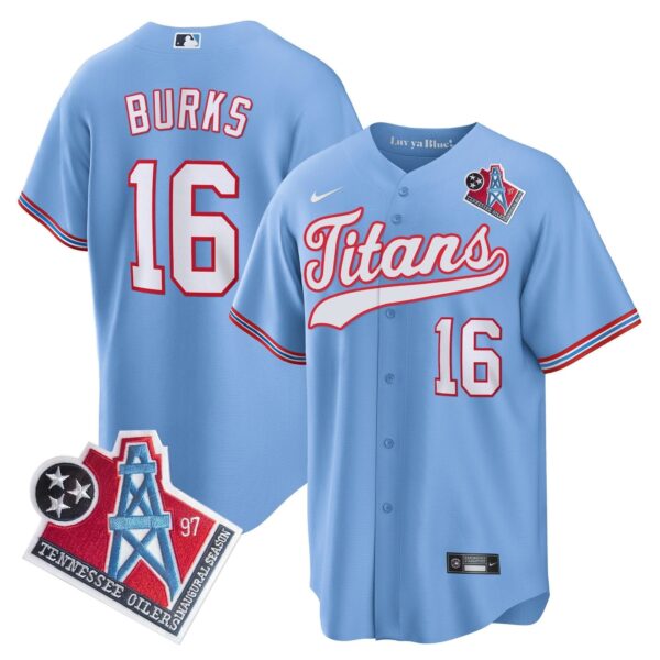 Tennessee Titans Treylon Burks 1997 Throwback Limited Cool Baseball Jersey - All Stitched - Light Blue