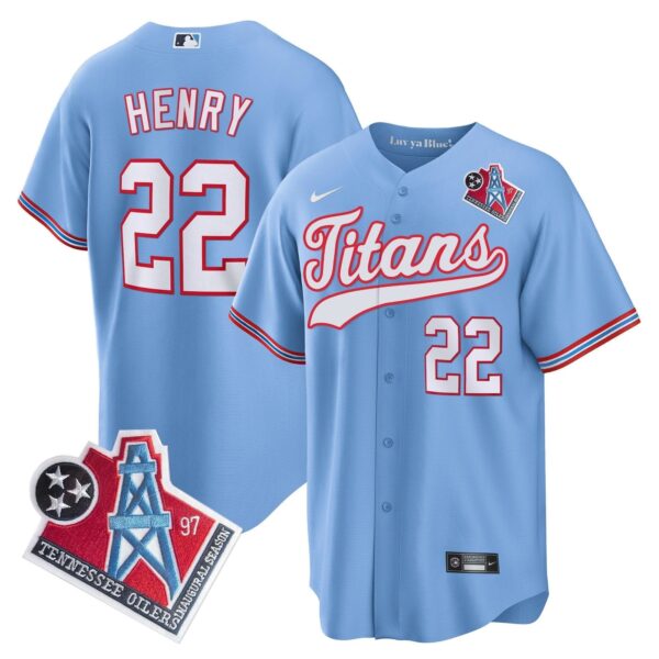 Tennessee Titans Derrick Henry 1997 Throwback Limited Cool Baseball Jersey - All Stitched - Light Blue