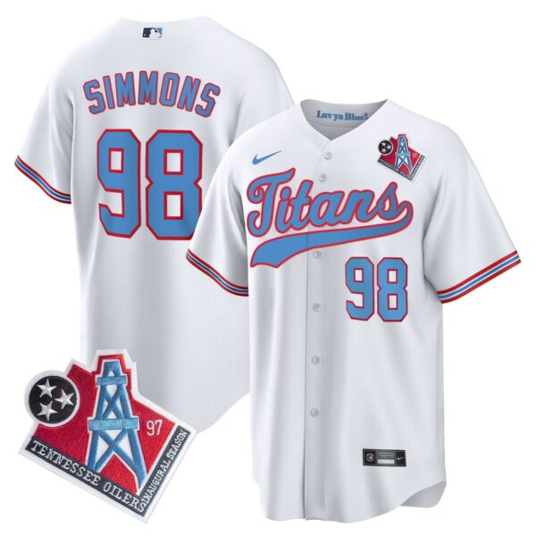 Tennessee Titans Jeffery Simmons 1997 Throwback Limited Cool Baseball Jersey - All Stitched - White
