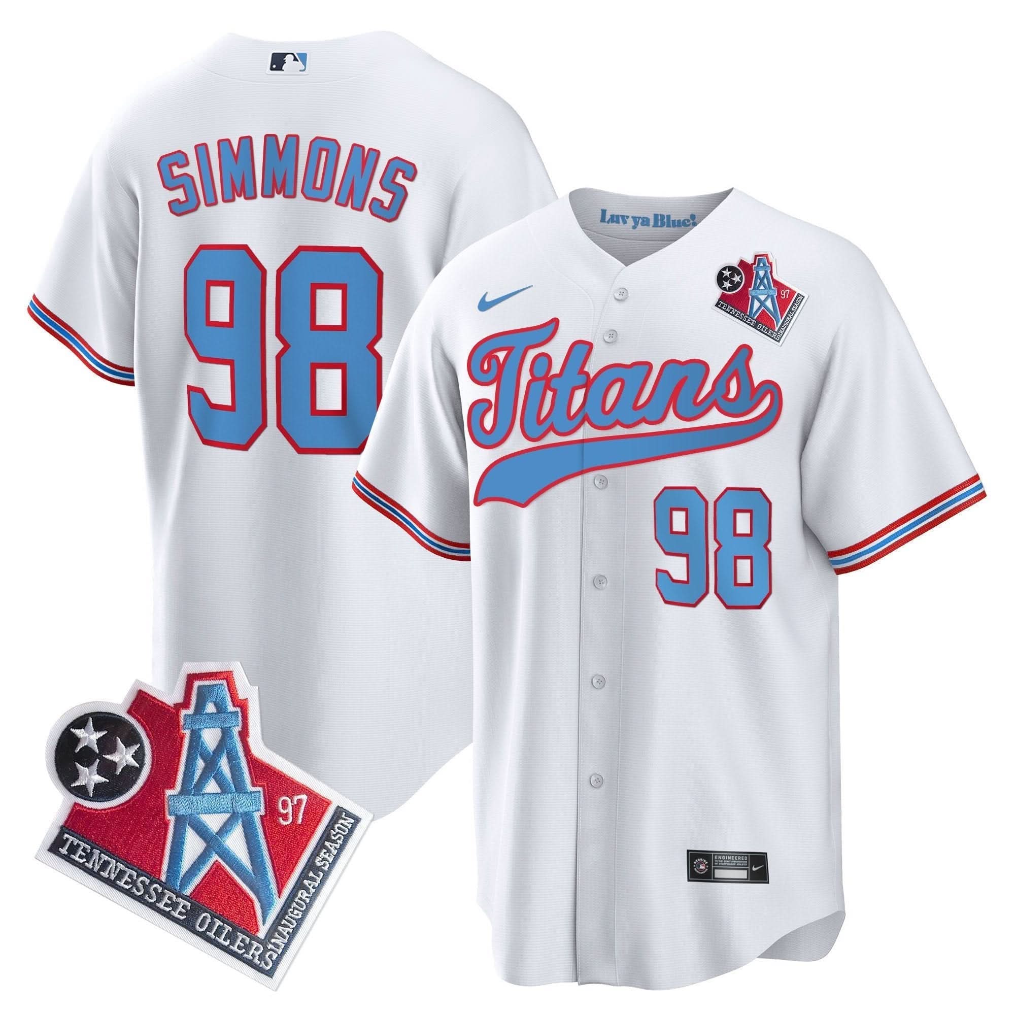 Tennessee Titans Jeffery Simmons 1997 Throwback Limited Cool Baseball Jersey - All Stitched - White