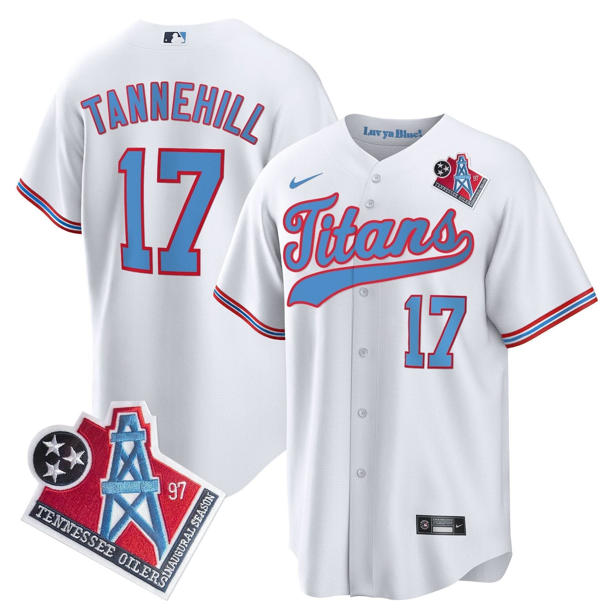Tennessee Titans Ryan Tannehill 1997 Throwback Limited Cool Baseball Jersey - All Stitched - White