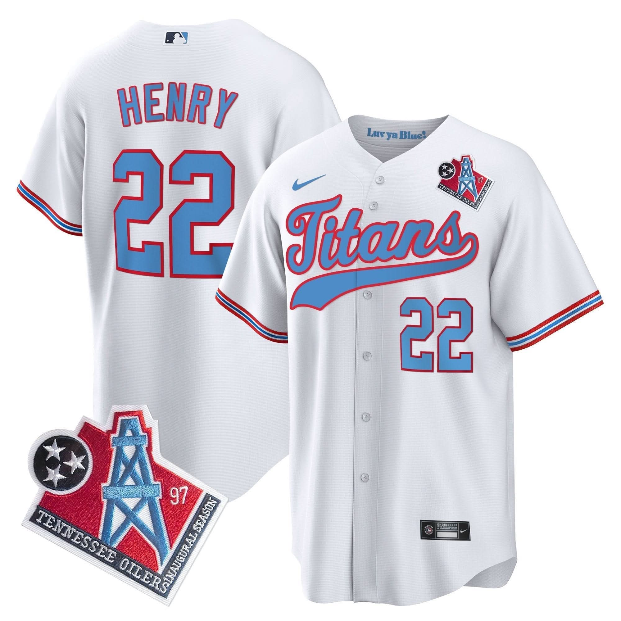 Tennessee Titans Derrick Henry 1997 Throwback Limited Cool Baseball Jersey - All Stitched - White