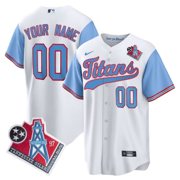 Tennessee Titans 1997 Throwback Limited Cool Baseball Custom Jersey - All Stitched - Blue Sleeves