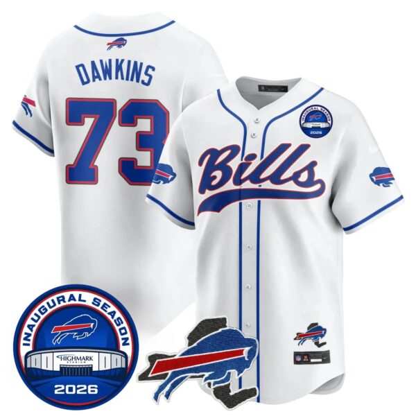 Buffalo Bills Dion Dawkins 73 2026 Inaugural Season Patch Baseball Jersey - All Stitched - White