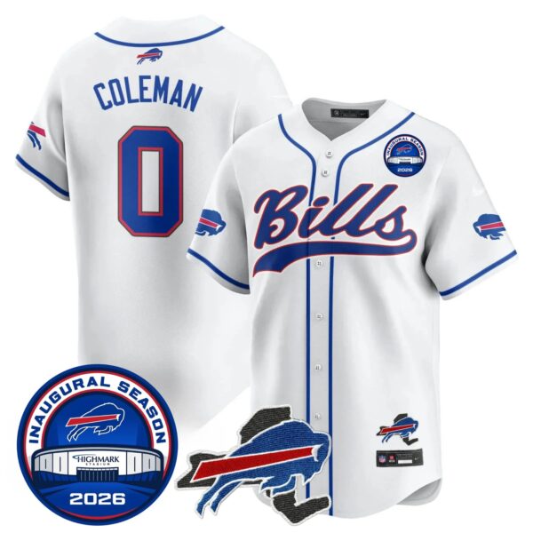 Buffalo Bills Keon Coleman 0 2026 Inaugural Season Patch Baseball Jersey - All Stitched - White