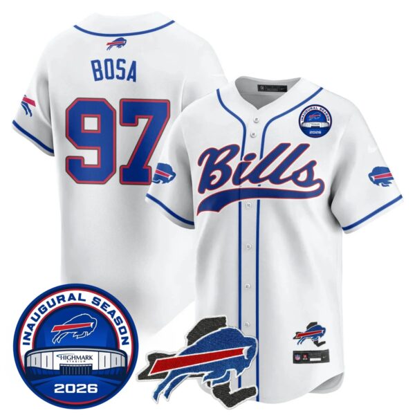 Buffalo Bills Joey Bosa 97 2026 Inaugural Season Patch Baseball Jersey - All Stitched - White
