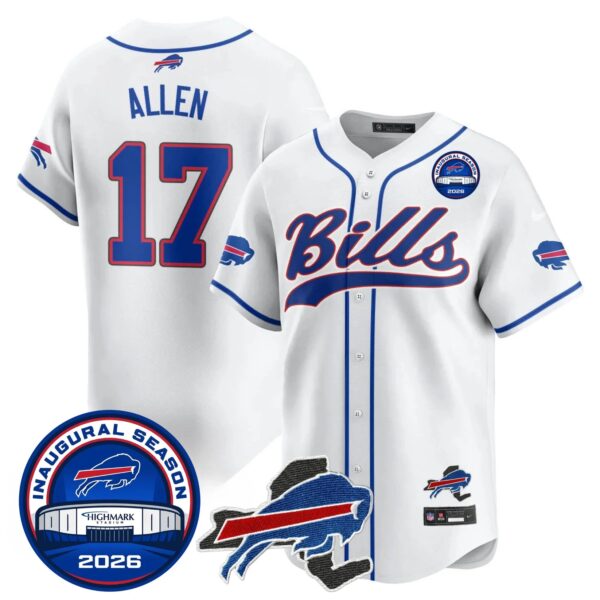 Buffalo Bills Josh Allen 17 2026 Inaugural Season Patch Baseball Jersey - All Stitched - White