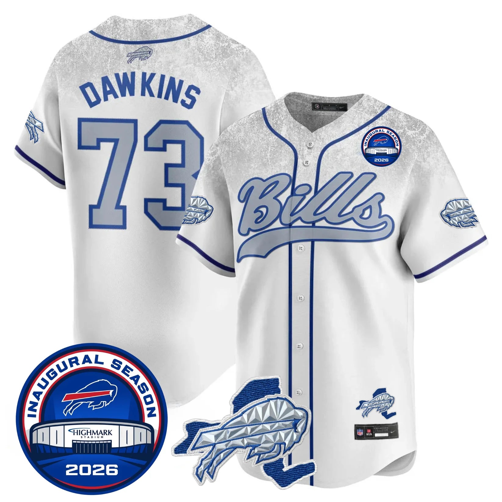 Buffalo Bills Dion Dawkins 73 2026 Inaugural Season Patch Baseball Jersey - All Stitched - Rivalries
