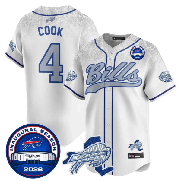 Buffalo Bills James Cook 4 2026 Inaugural Season Patch Baseball Jersey - All Stitched - Rivalries