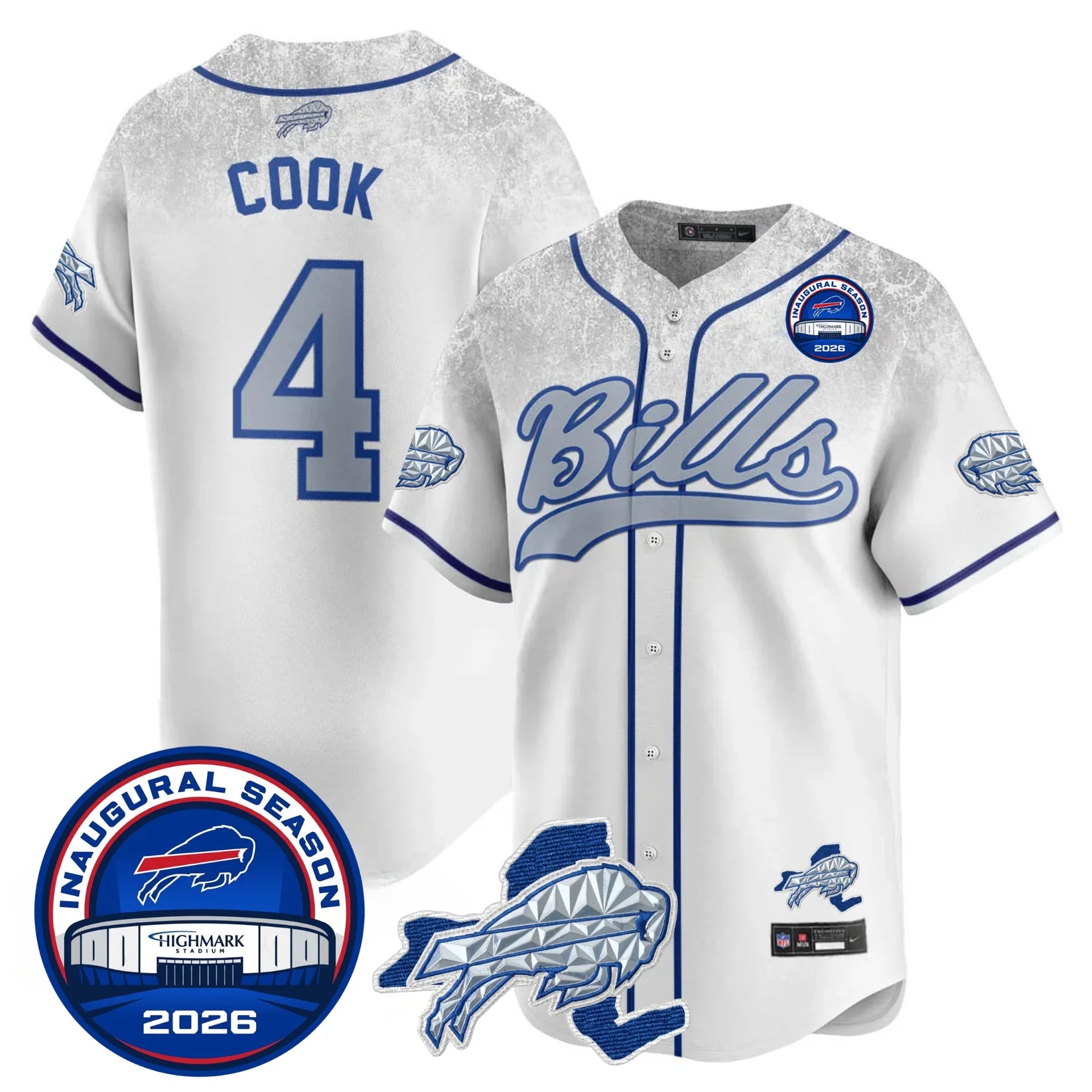 Buffalo Bills James Cook 4 2026 Inaugural Season Patch Baseball Jersey - All Stitched - Rivalries