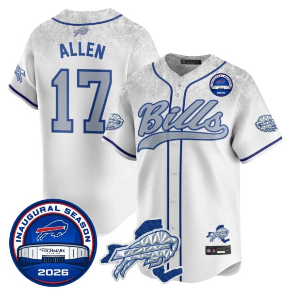 Buffalo Bills Josh Allen 17 2026 Inaugural Season Patch Baseball Jersey - All Stitched - Rivalries