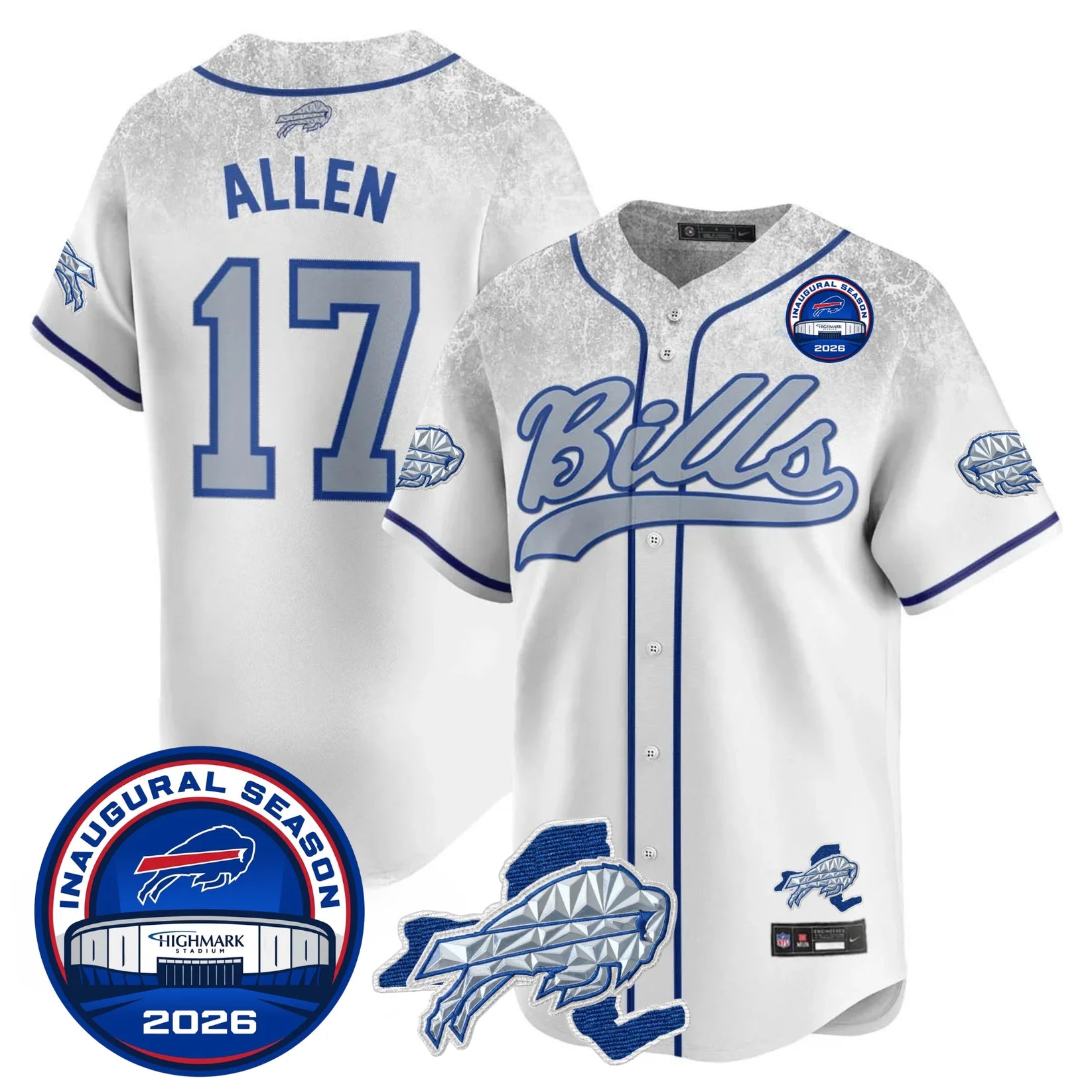 Buffalo Bills Josh Allen 17 2026 Inaugural Season Patch Baseball Jersey - All Stitched - Rivalries