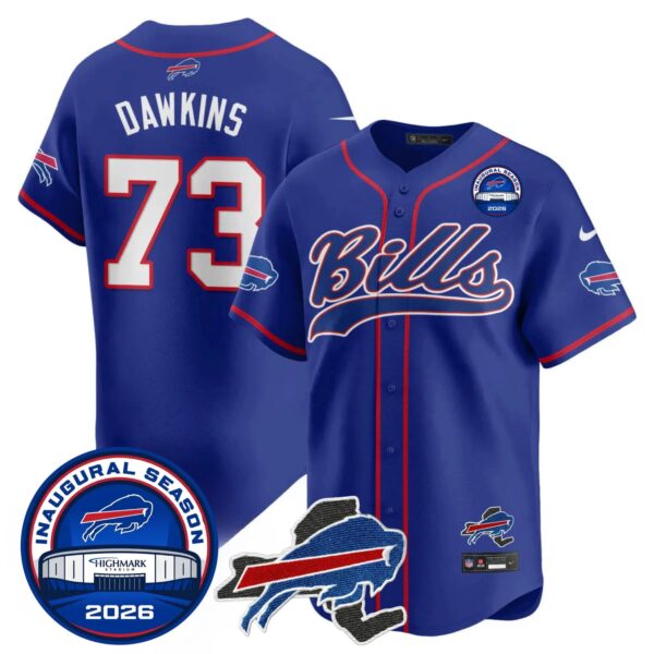 Buffalo Bills Dion Dawkins 73 2026 Inaugural Season Patch Baseball Jersey - All Stitched - Royal
