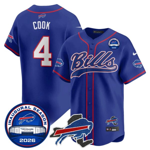 Buffalo Bills James Cook 4 2026 Inaugural Season Patch Baseball Jersey - All Stitched - Royal