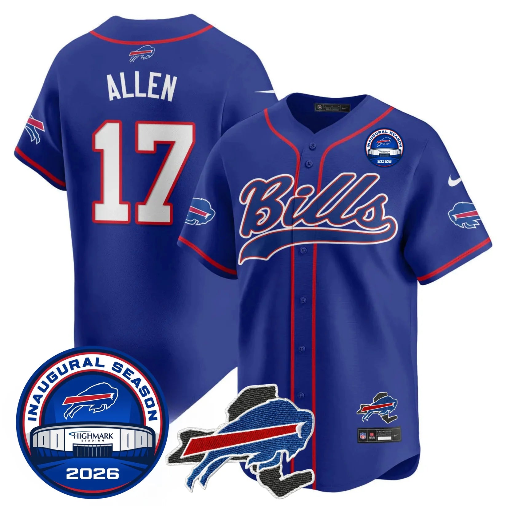 Buffalo Bills Josh Allen 17 2026 Inaugural Season Patch Baseball Jersey - All Stitched - Royal