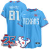Houston Texans Jayden Higgins 2026 Rivalries Vapor Baseball Jersey - All Stitched - Blue