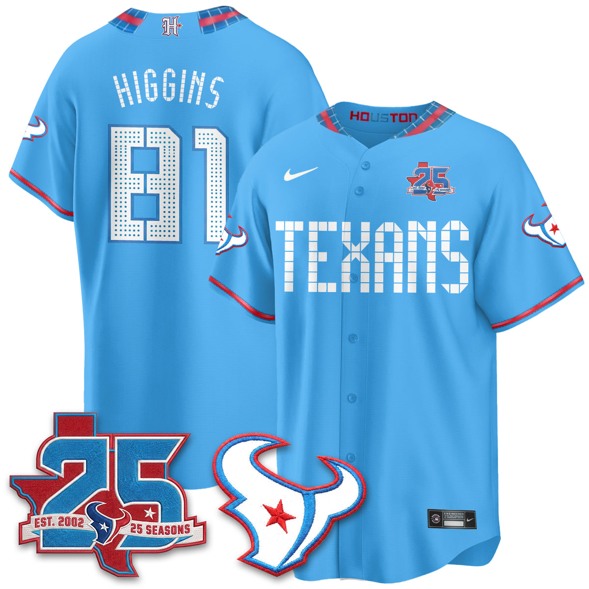 Houston Texans Jayden Higgins 2026 Rivalries Vapor Baseball Jersey - All Stitched - Blue