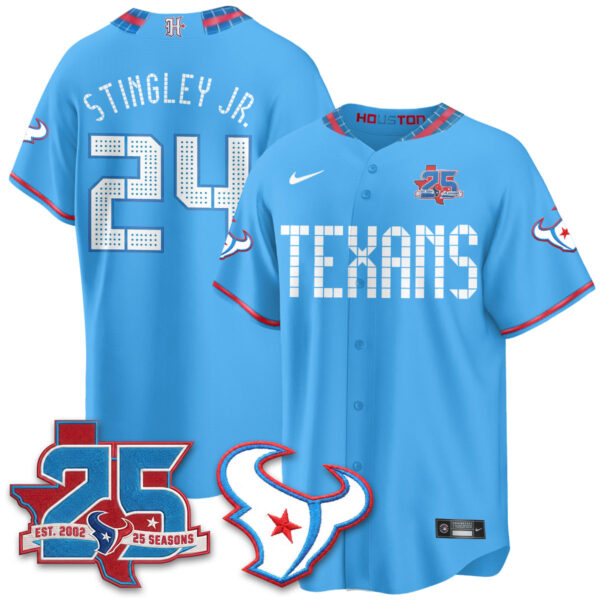 Houston Texans Derek Stingley Jr. 2026 Rivalries Vapor Baseball Jersey - All Stitched - Blue