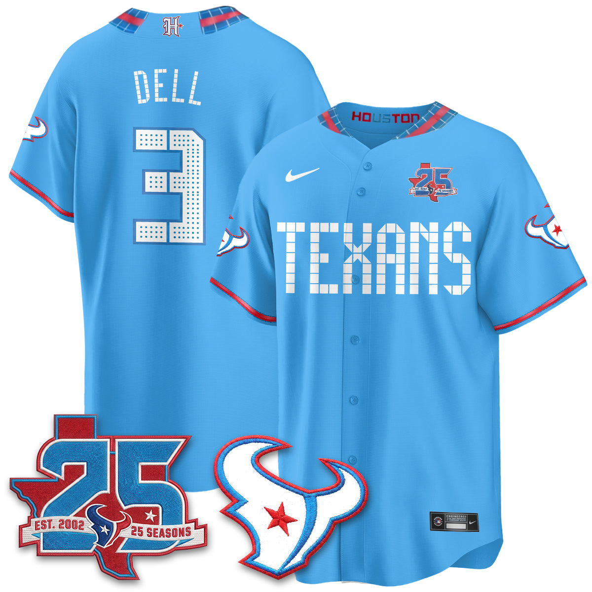 Houston Texans Tank Dell 2026 Rivalries Vapor Baseball Jersey - All Stitched - Blue