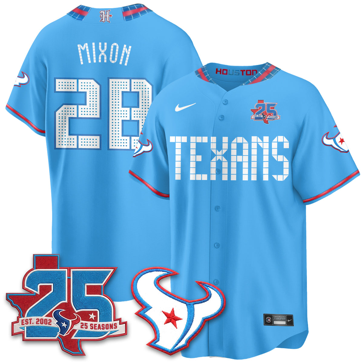 Houston Texans Joe Mixon 2026 Rivalries Vapor Baseball Jersey - All Stitched - Blue
