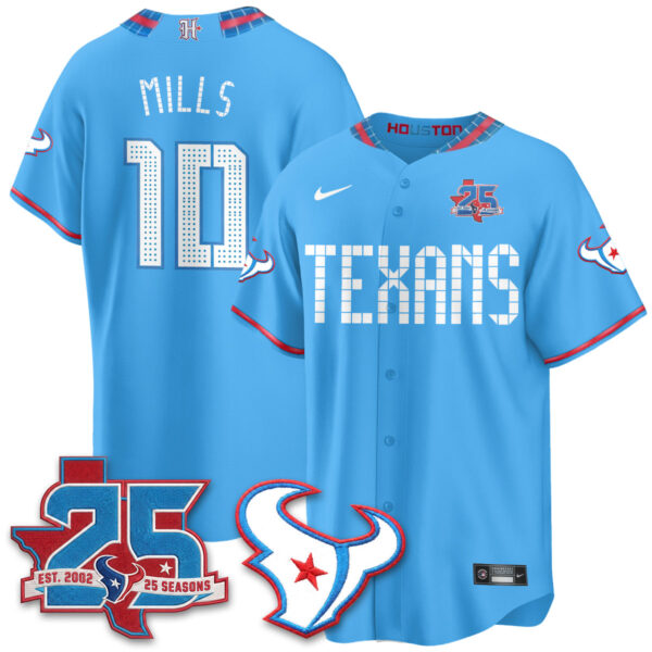 Houston Texans Davis Mills 2026 Rivalries Vapor Baseball Jersey - All Stitched - Blue