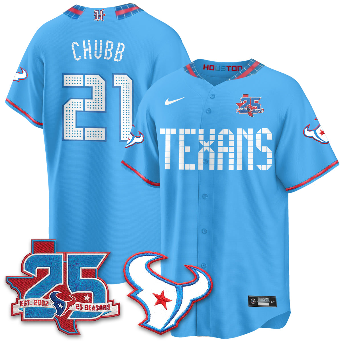 Houston Texans Nick Chubb 2026 Rivalries Vapor Baseball Jersey - All Stitched - Blue