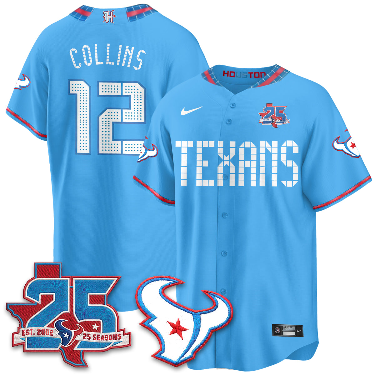 Houston Texans Nico Collins 2026 Rivalries Vapor Baseball Jersey - All Stitched - Blue