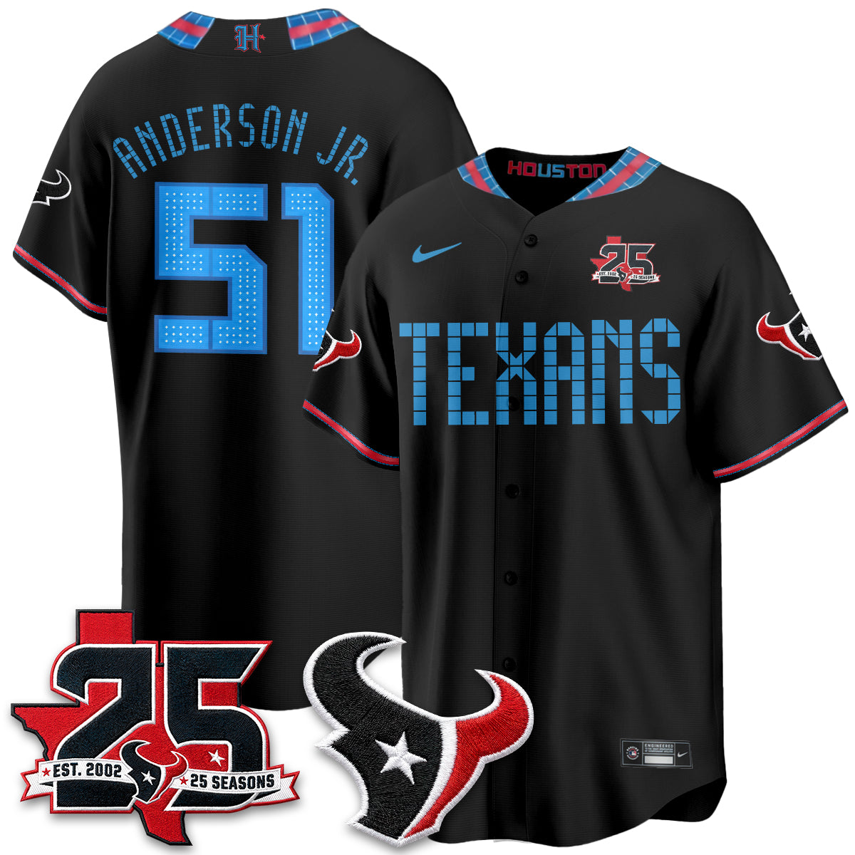 Houston Texans Will Anderson Jr. 2026 Rivalries Vapor Baseball Jersey - All Stitched - Black