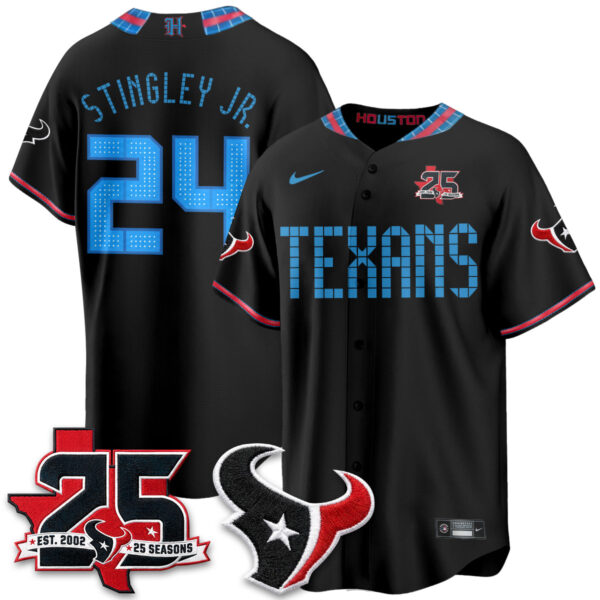 Houston Texans Derek Stingley Jr. 2026 Rivalries Vapor Baseball Jersey - All Stitched - Black