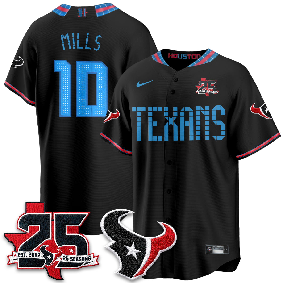 Houston Texans Davis Mills 2026 Rivalries Vapor Baseball Jersey - All Stitched - Black