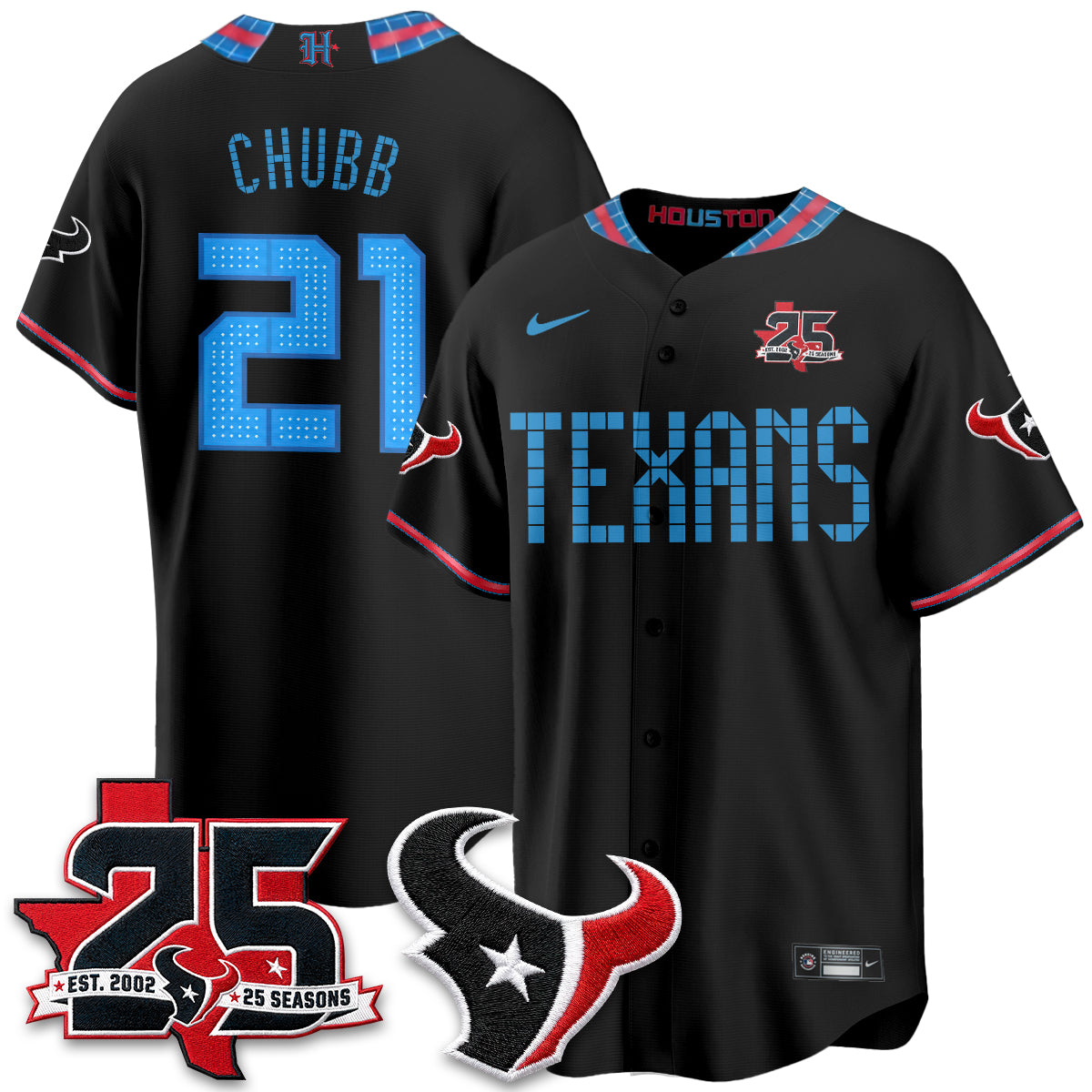 Houston Texans Nick Chubb 2026 Rivalries Vapor Baseball Jersey - All Stitched - Black
