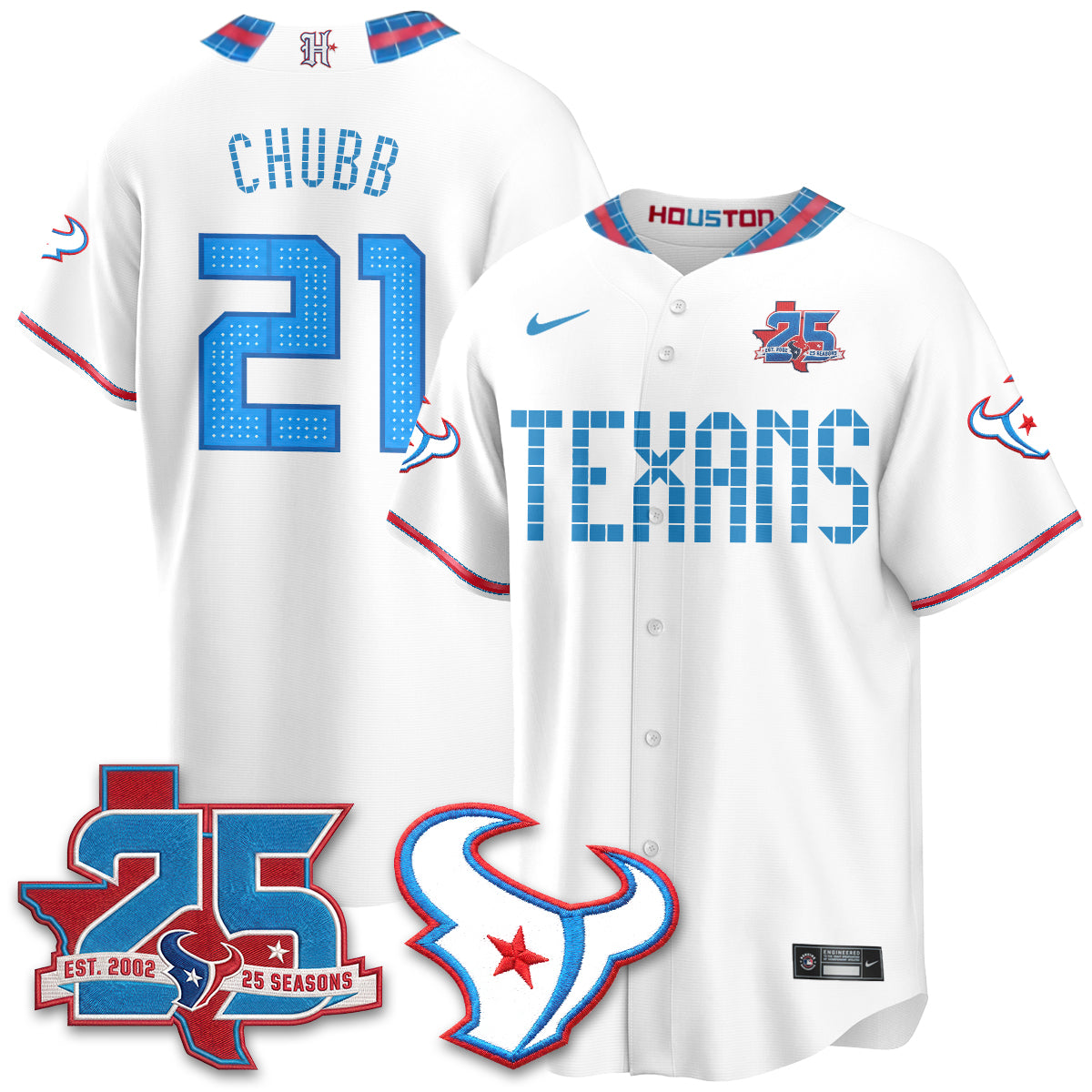Houston Texans Nick Chubb 2026 Rivalries Vapor Baseball Jersey - All Stitched - White