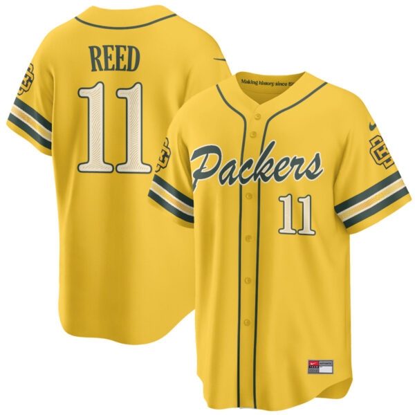 Green Bay Packers Jayden Reed 2026 Rivalries Vapor Baseball Jersey - All Stitched - Yellow
