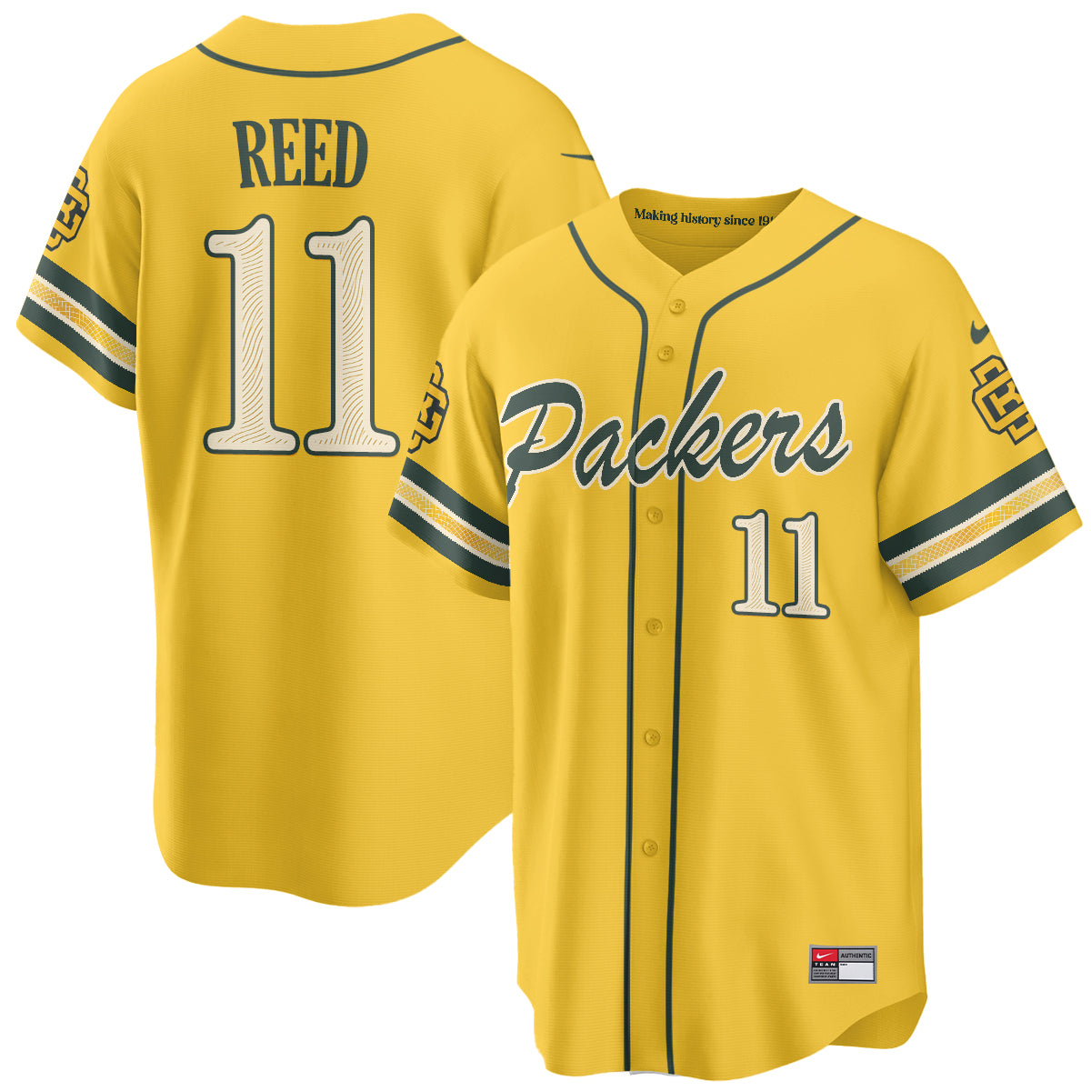 Green Bay Packers Jayden Reed 2026 Rivalries Vapor Baseball Jersey - All Stitched - Yellow