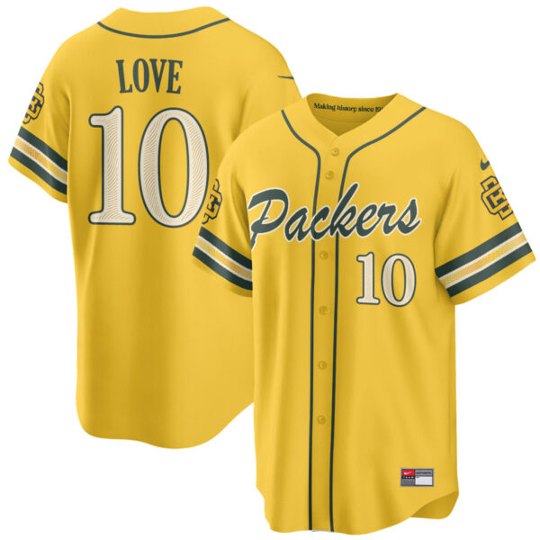 Green Bay Packers Jordan Love 2026 Rivalries Vapor Baseball Jersey - All Stitched - Yellow