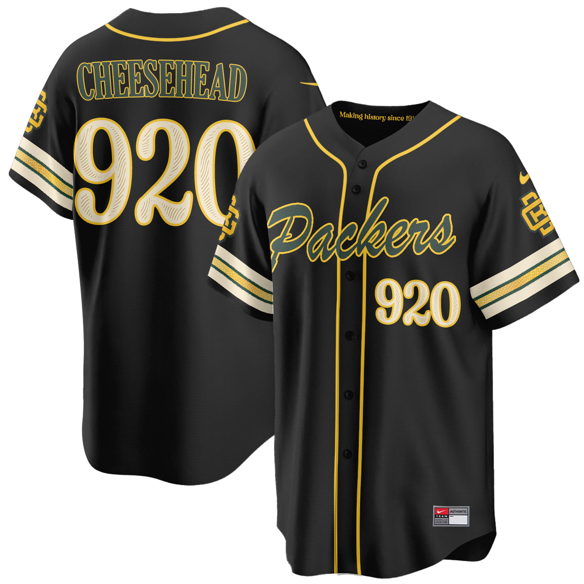 Green Bay Packers Cheesehead 2026 Rivalries Vapor Baseball Jersey - All Stitched - Black