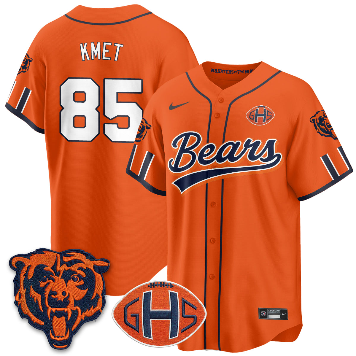 Chicago Bears Cole Kmet 2026 Rivalries Vapor Baseball Jersey - All Stitched - Orange