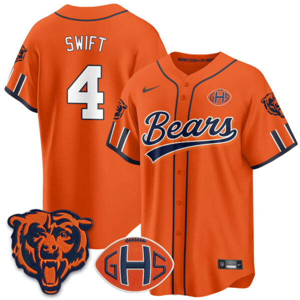 Chicago Bears D'Andre Swift 2026 Rivalries Vapor Baseball Jersey - All Stitched - Orange