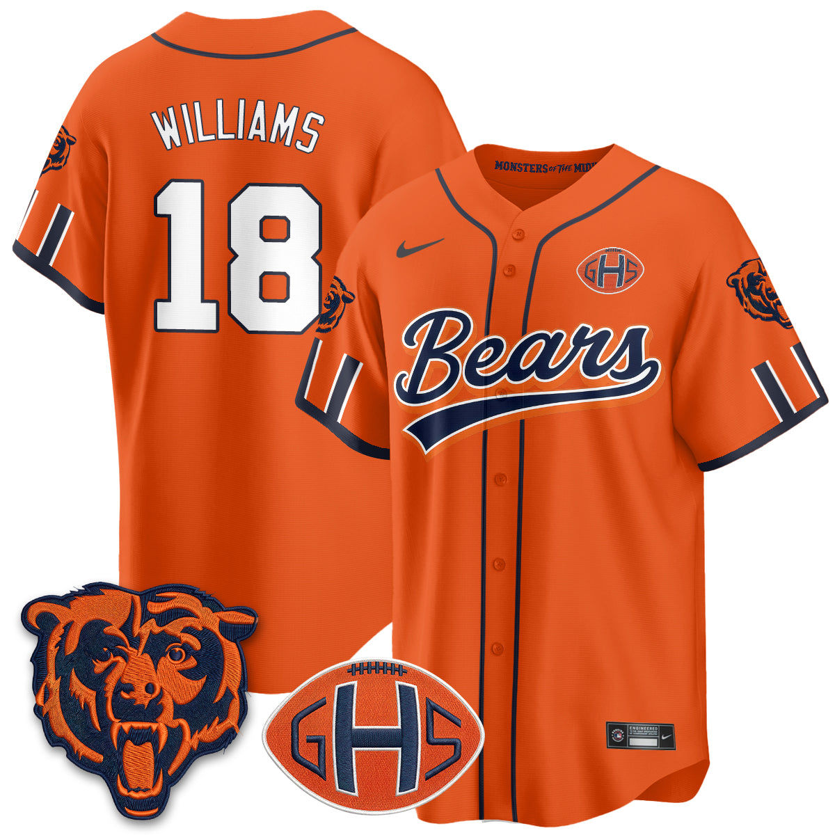 Chicago Bears Caleb Williams 2026 Rivalries Vapor Baseball Jersey - All Stitched - Orange