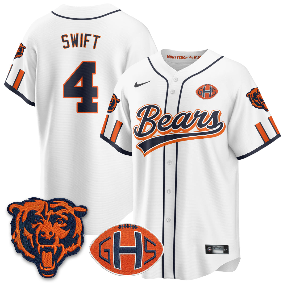 Chicago Bears D'Andre Swift 2026 Rivalries Vapor Baseball Jersey - All Stitched - White