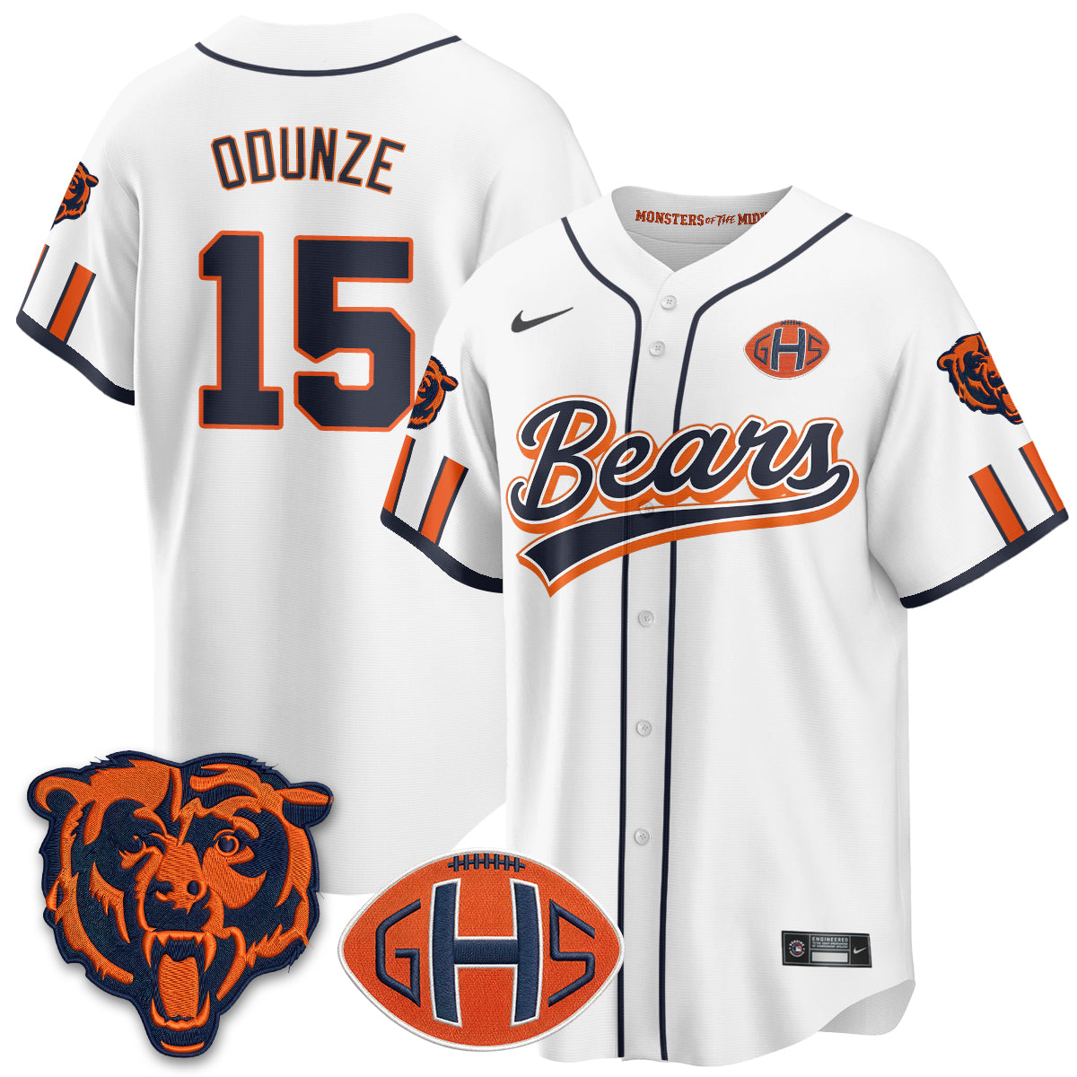 Chicago Bears Rome Odunze 2026 Rivalries Vapor Baseball Jersey - All Stitched - White