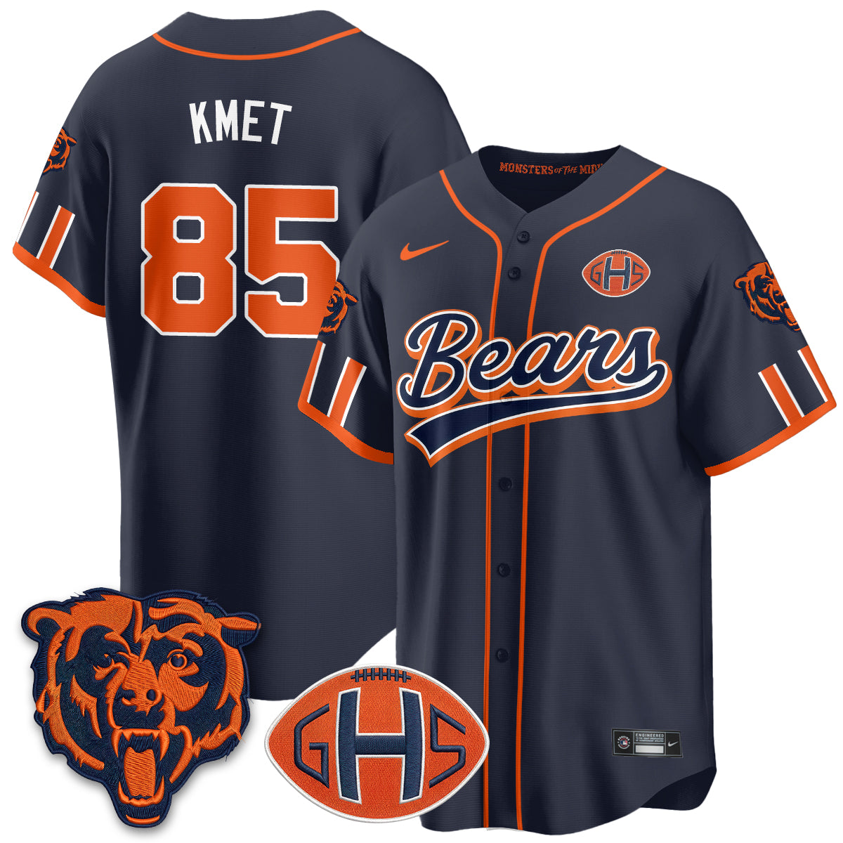 Chicago Bears Cole Kmet 2026 Rivalries Vapor Baseball Jersey - All Stitched - Navy